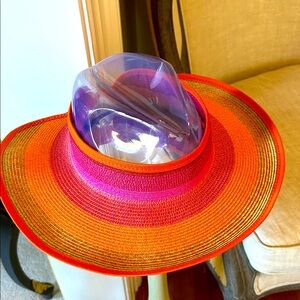 NWT Jeanne Simmons Vibrant Orange and Pink Wide-Brim Hat